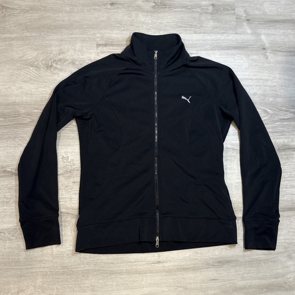 Puma Women's Black Track Jacket Pullover Full Zip Up Sleeve‎ Logo Size Medium - Picture 1 of 6